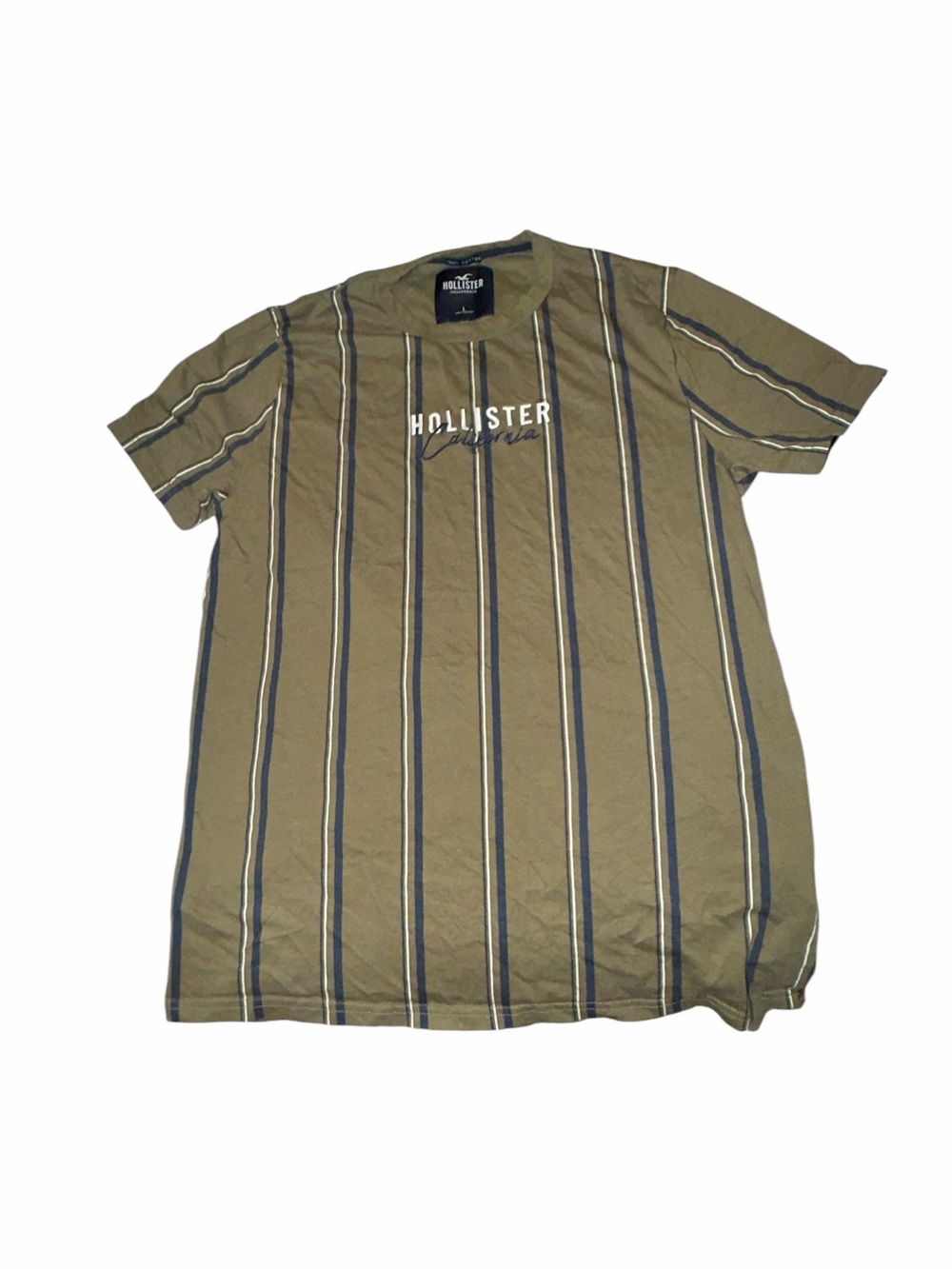 Hollister Olive Green Striped Logo Tee - Men's (006)